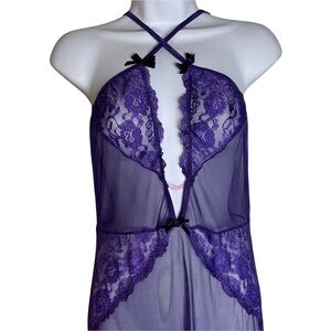 Elegant Moments Purple/Violet Lace and Sheer Night Gown/Lingerie Large